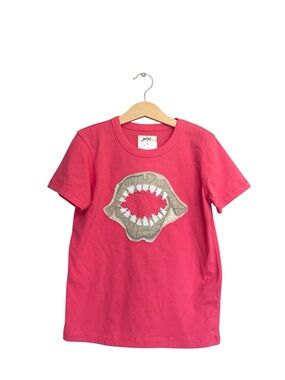 NWT Mini Boden Hot Pink Tee with Shark Mouth Applique